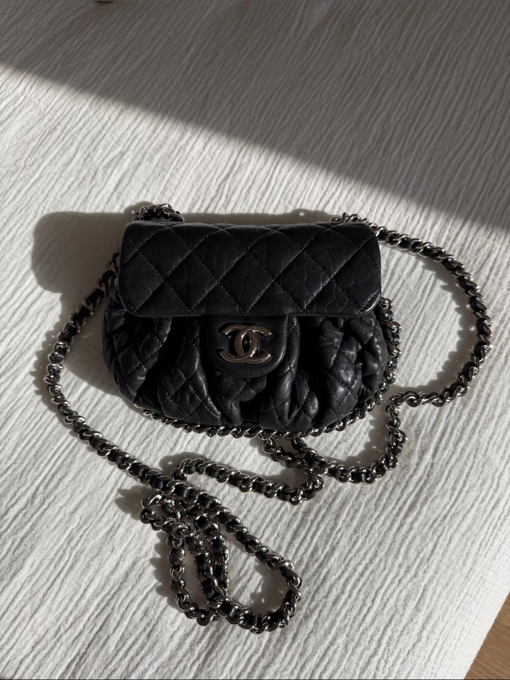 Chanel Chain Around Flap Bag Black Lambskin Silver HW w/ COA - Picture 5 of 11